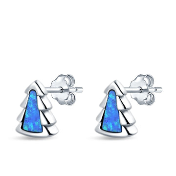 Little Tree Stud Earrings Lab Created Blue Opal 925 Sterling Silver (8mm)